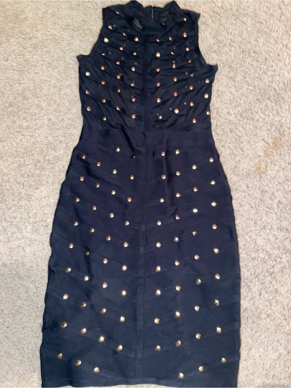 Black Sleeveless Studded Sheath Dress
